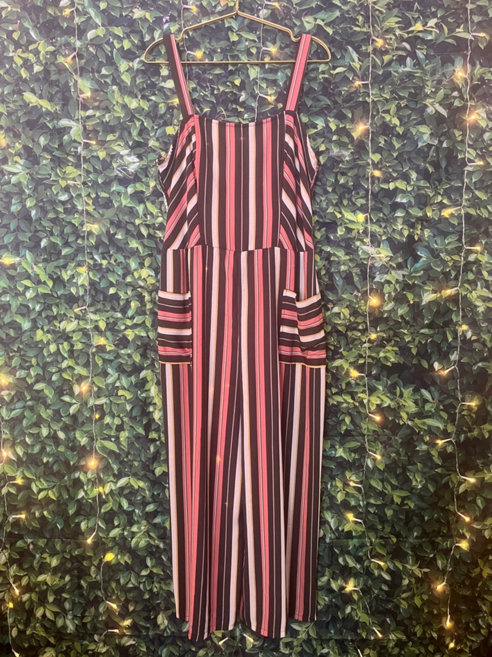 Xhilaration Coral, Cream, Mint Green & Black Striped Wide-Leg Jumpsuit